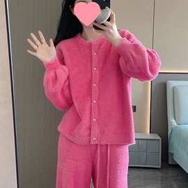 新款睡衣女秋冬季法兰绒加绒加厚套装感气质珊瑚绒家居服