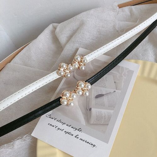 Four-leaf clover pearl belt decorated with skirt waist fashionable thin belt matte Korean style ins style adjustable belt
