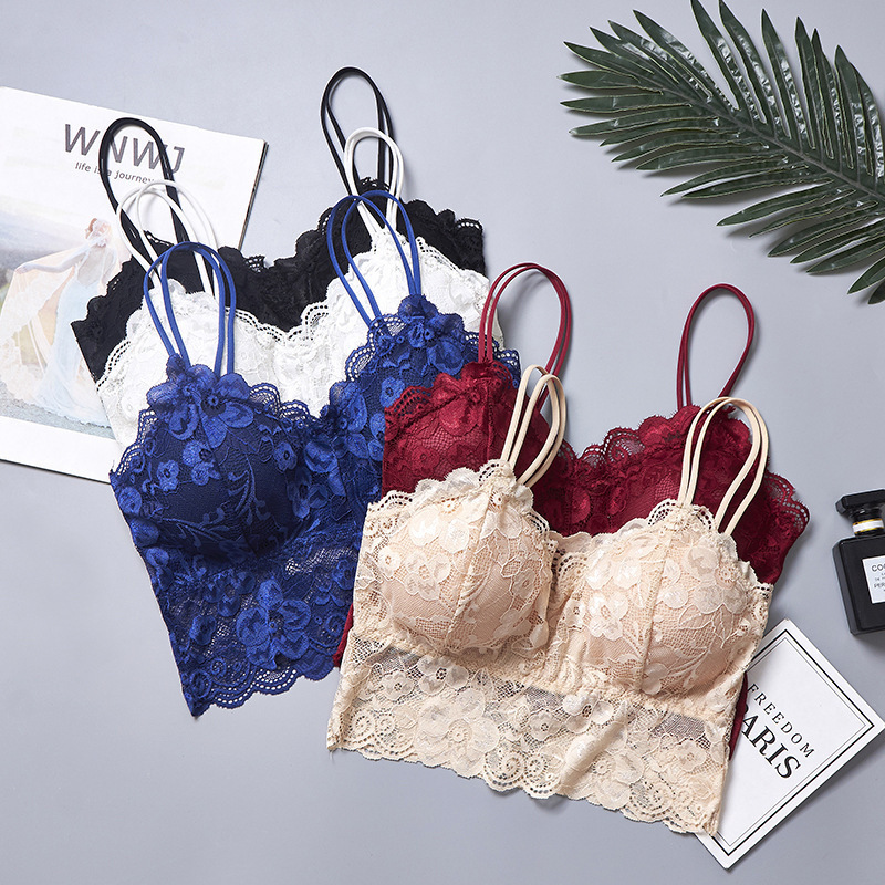 Amazon Sexy Lace Set, Strapless Bra with No Underwire, Push-Up Bra, Beautiful Backless Top, Breathable Anti-Exposure Panties