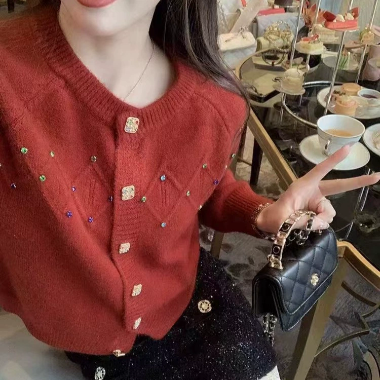 Knitted demi-season cardigan, design sweater, jacket, Chanel style, loose fit, slim fit, trend of season, western style
