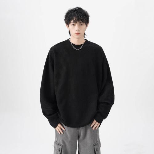 Japanese Retro Style Long-Sleeve T-Shirt for Men, Autumn Trend, Ins Inspired, Flowy Loose Base Shirt, Versatile Round Neck Top