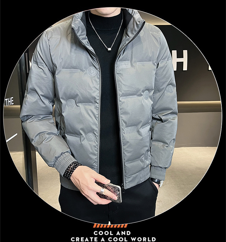 Piumino Giacca da uomo Autunno e inverno Giacca in cotone da uomo di tendenza con colletto in piedi casual di nuova moda_voghion.com
