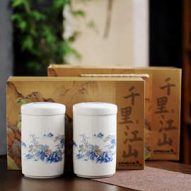 直筒罐茶叶罐陶瓷密封中号德化白瓷罐双罐包装礼盒家用便携伴手礼
