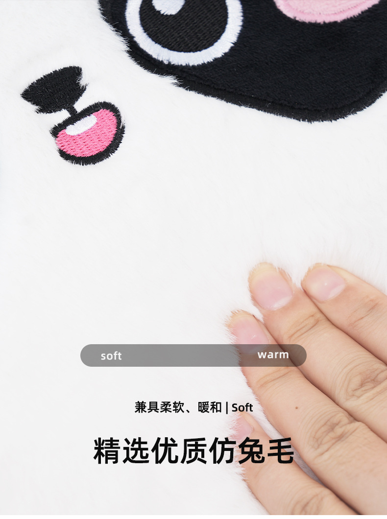 Panda car headrest imitation rabbit fur embroidered cartoon car comfortable neck pillow back cushion winter car waist cushion