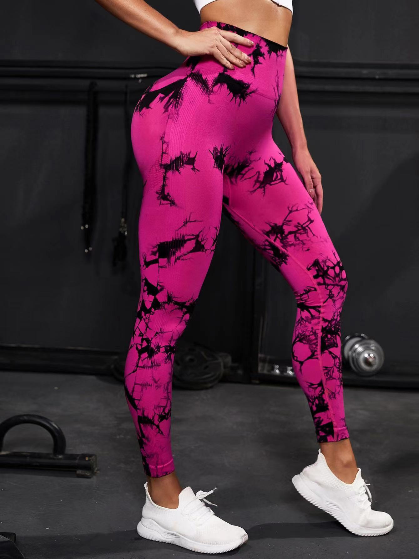 Tie Dye High-Waisted Women's Yoga Pants Breathable Sweat-Wicking Peach Fitness Cropped Sports Tights_desvips.com