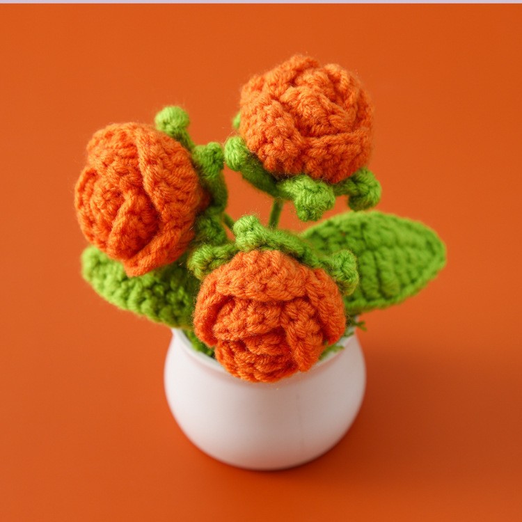 [완성된 작은 흰색 냄비] 주황색 여러 머리 장미