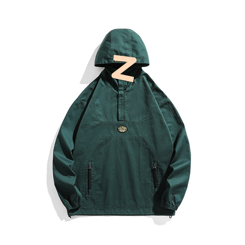 Men's Hooded Windproof Pullover Jacket With Half Zipper Detail_voghion.com