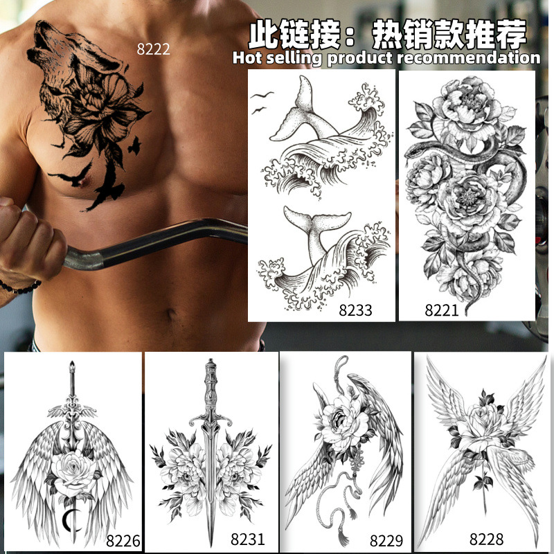 Pegatinas de tattoo se pueden fijar letras flor brazo tatuaje dibujos animados transfronterizo tatuaje pegatinas europeo y americano bronceado completo Volver al por mayor tatuaje