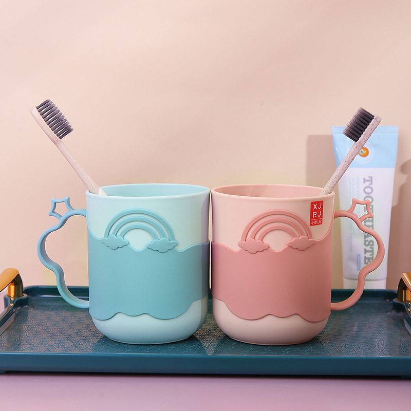 Xiaojian par taza trigo fibra plástico dibujos animados enjuague bucal taza supermercado mismo par taza cepillo de dientes taza