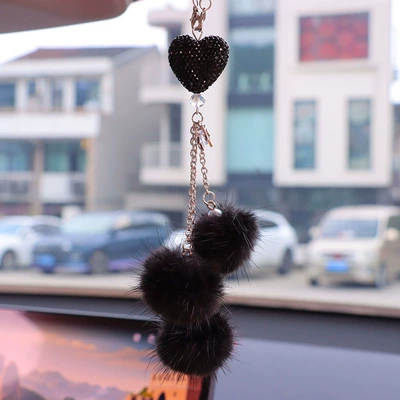 Car hanging water supply mink fur ball - black-peach-heart-black-mink-hair