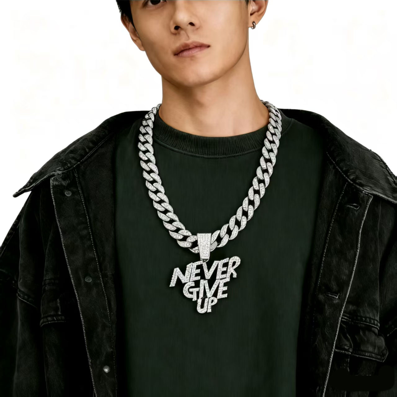 Letras de aleación rah NEVERGIVEUP colgante estilo punk hip-hop europeo y americano cadena cubana súper masculina con diamantes completos