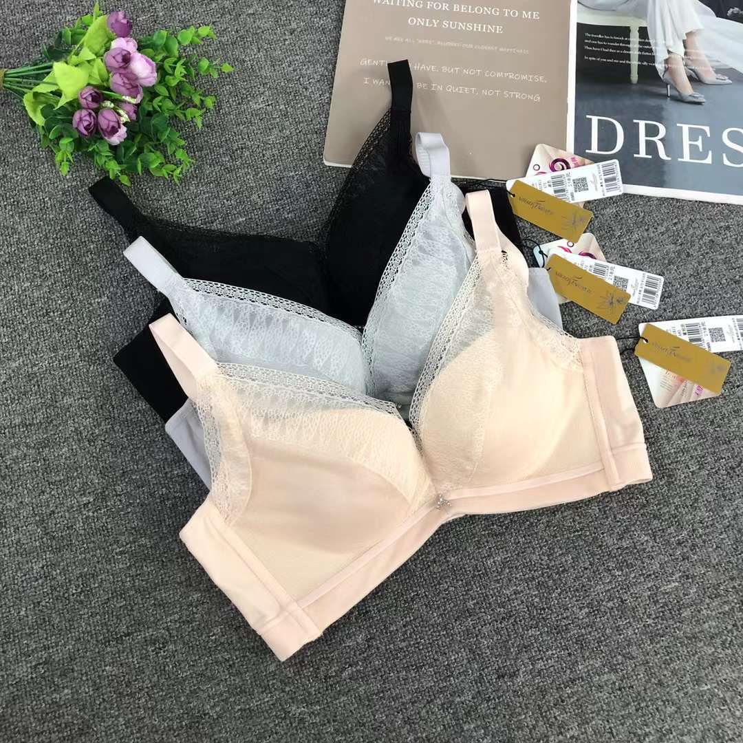 Nuevo sujetador sin anillo de acero de moda de encaje jacquard transpirable y cómodo de alta calidad, delgado y grueso, ropa interior de tres botones para mujeres