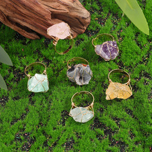 亚马逊水晶戒指 绕丝 不规则天然石水晶原石指环时尚情侣手饰跨境