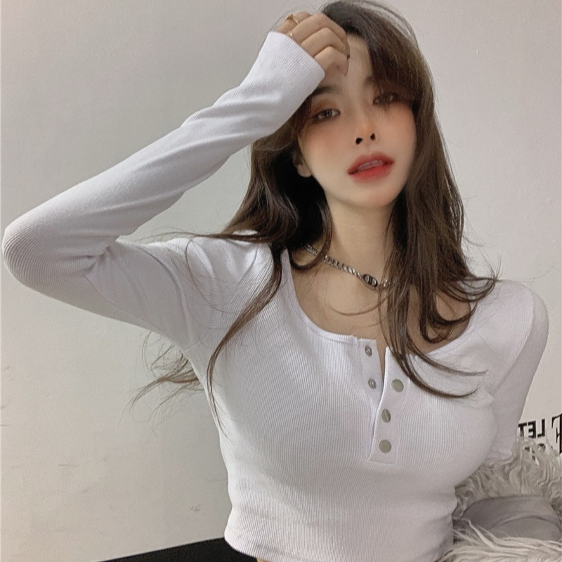 長袖ニットtシャツ女装春秋新作タイトなデザイン感があります。|undefined