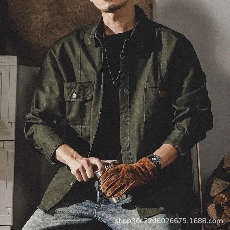 American Retro Work Shirt Men's Long-Sleeved Spring and Autum Loose Tough Guy Hunting Coach Jacket Men's Autum Jacket Men