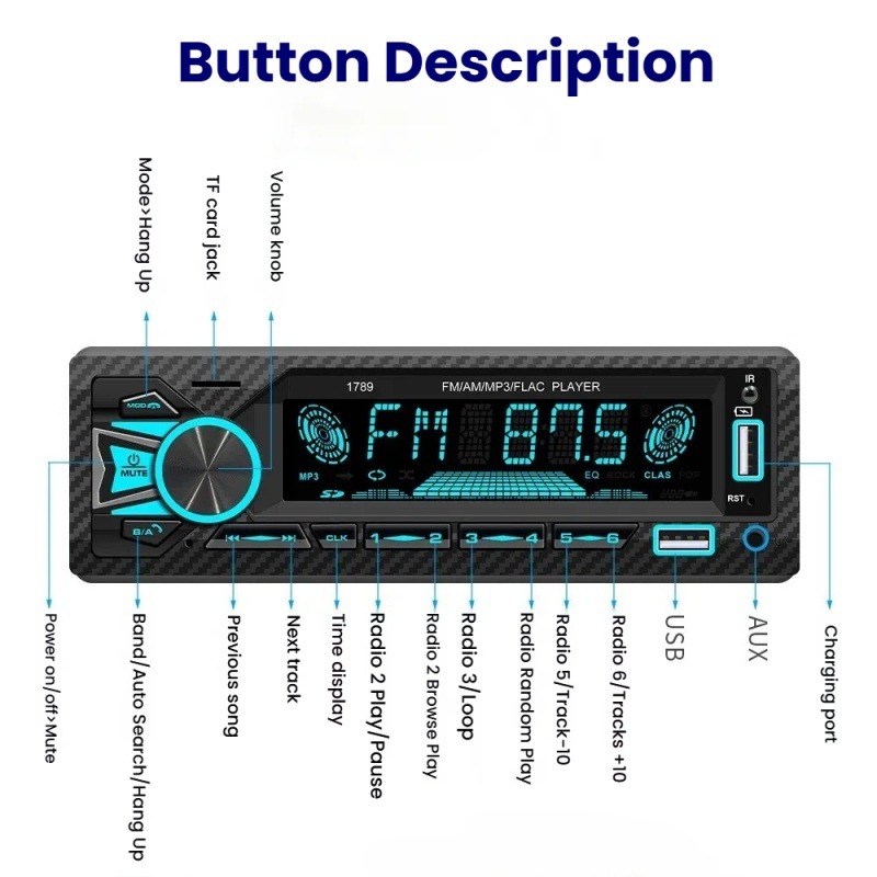 6603 Bluetooth coche radio de un solo lingote colorido HD música sin pérdidas tarjeta USB reproductor de MP3 del coche