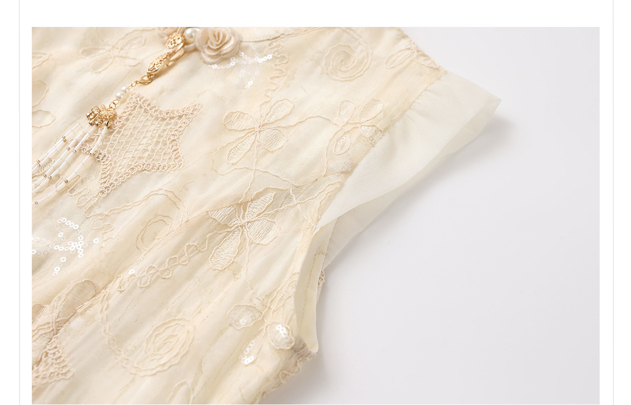 Đầm sườn xám ôm body thêu hoa đào phong cách Trung Hoa mới mùa hè ZX N4091 — Ánh trăng xanh lam, Màu trắng be chi tiết 17