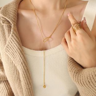European and American fashion necklace autumn and winter long sweater chain girls girlfriends simple jewelry popular geometric ring tassel