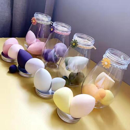 Portable travel size powder puff PET bottled beauty egg super soft bottle upgraded sponge powder puff milk tea canned color