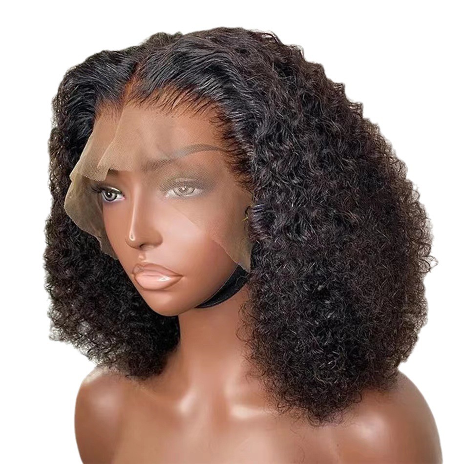 Amazon Transfronterizo Perruca de Damas Frente Lace Pequeño Rollo Afro Curl Bobo Perruca Cabello Humano