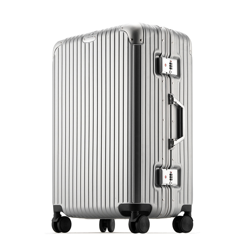 Fábrica de suministro de metales de aleación de aluminio de aluminio, maletas de viaje de moda masculina y femenina, contraseña de 24 pulgadas nuevas maletas de nicho