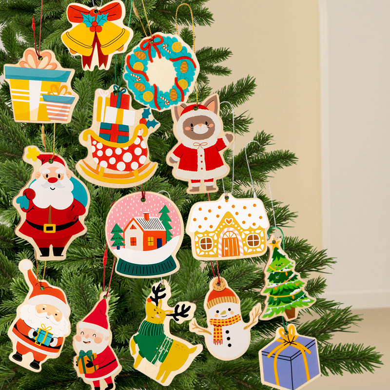 Árbol de Navidad Santa Claus Fiesta de Navidad Decoración Colgante Cross-Border nuevo cartón de dibujos animados de madera Colgante Regalo de Navidad