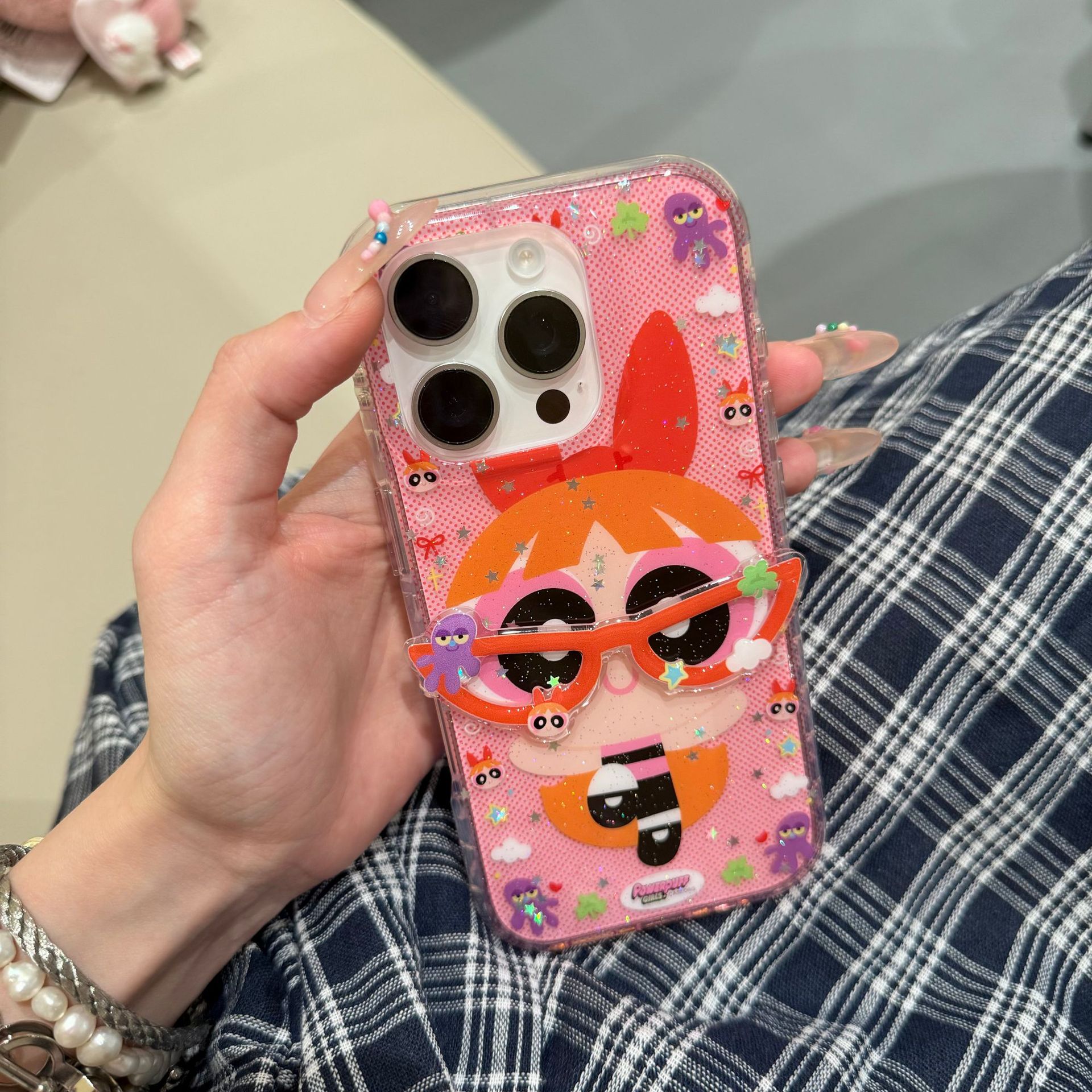 Gafas adorables para niña de dibujos animados para Apple 15Pro/16Pro funda para teléfono móvil 14ProMax estéreo 13P