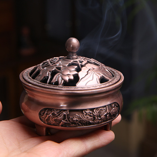 Mini incense burner large sandalwood burner plate incense burner three-legged burner dedicated copper incense burner pure copper household antique incense burner