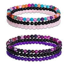 4mm天然粉晶手链手镯女复古简约弹力绳套装组合手饰手链爆款