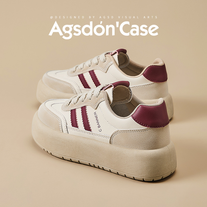 Zapatos de entrenamiento rojos de mujeres 2026 nuevos muffins de primavera zapatos blancos con suela gruesa zapatos deportivos casuales