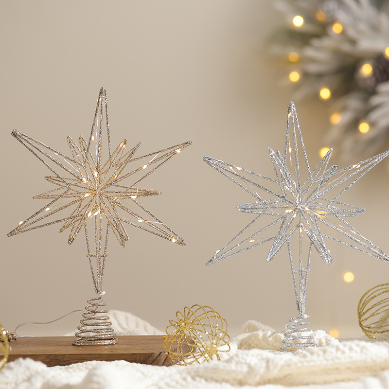 Nuevos productos transfronterizos árbol de Navidad estrella dorada plata blanca brillante árbol de Navidad decoración de Navidad estrella de cinco puntas