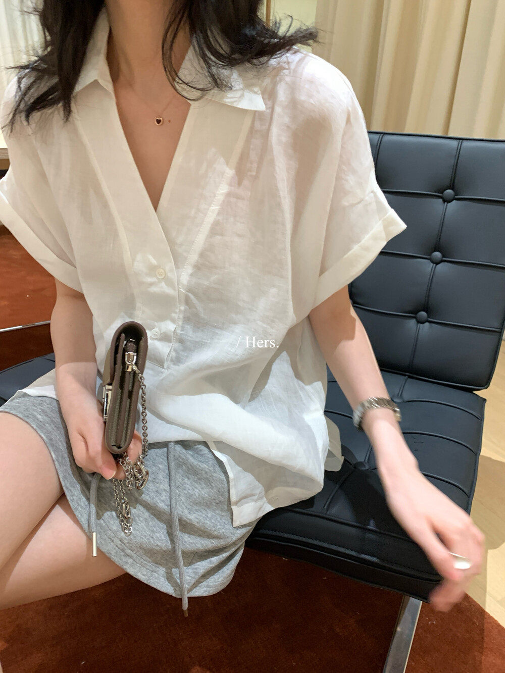 Áo sơ mi nữ linen tay ngắn cổ V phong cách Pháp — nghệ, màu hồng, màu trắng, màu mơ chi tiết 36