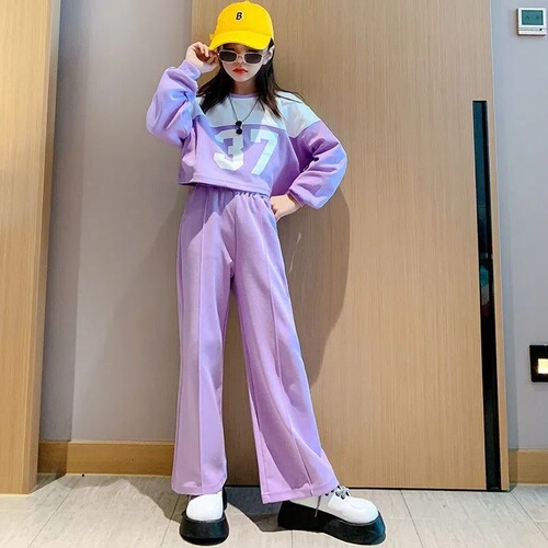 Girls sports suit spring and autumn new style children's college sweatshirt wide-leg pants two-piece set girl student suit