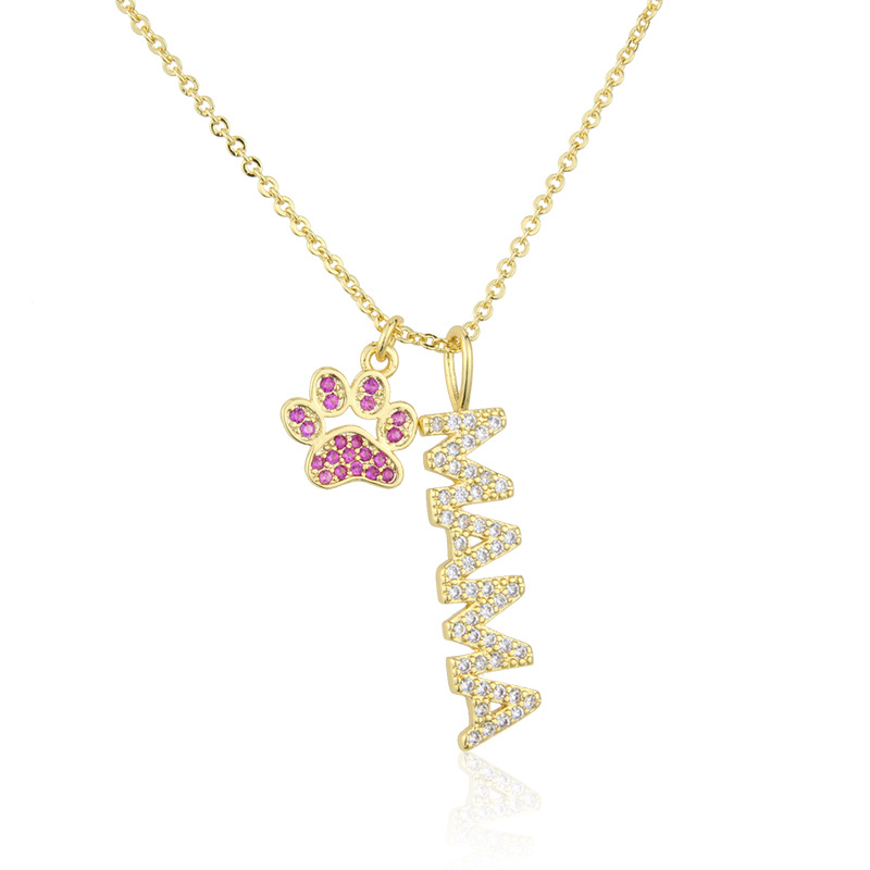 inlaid zirconium BABY MAMA cat claw pendant necklace