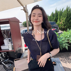 Roujenaive氷糸亜麻半袖女性ゆったりとした快適な薄い透け中袖tシャツニットシャツ百合上着夏