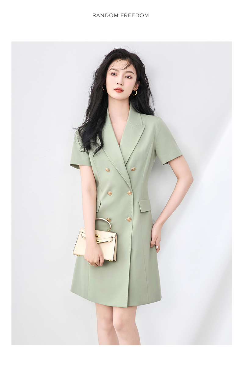 Đầm blazer nữ công sở ve áo hai bên ngực, eo thon gọn, dáng suông nhẹ — Màu xanh lục nhạt chi tiết 10