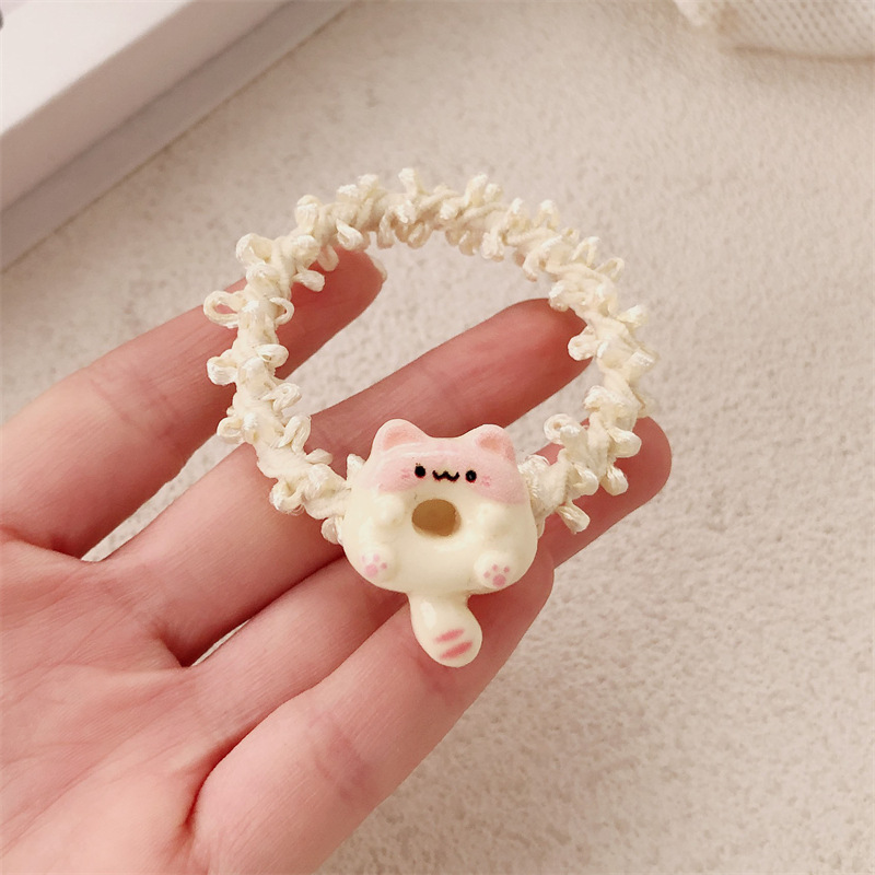Dibujos animados lindo color lazo para el cabello pequeño gato cuerda para la cabeza dulce niña viento ins todo fósforo banda de goma cuerda para el cabello accesorios para el cabello