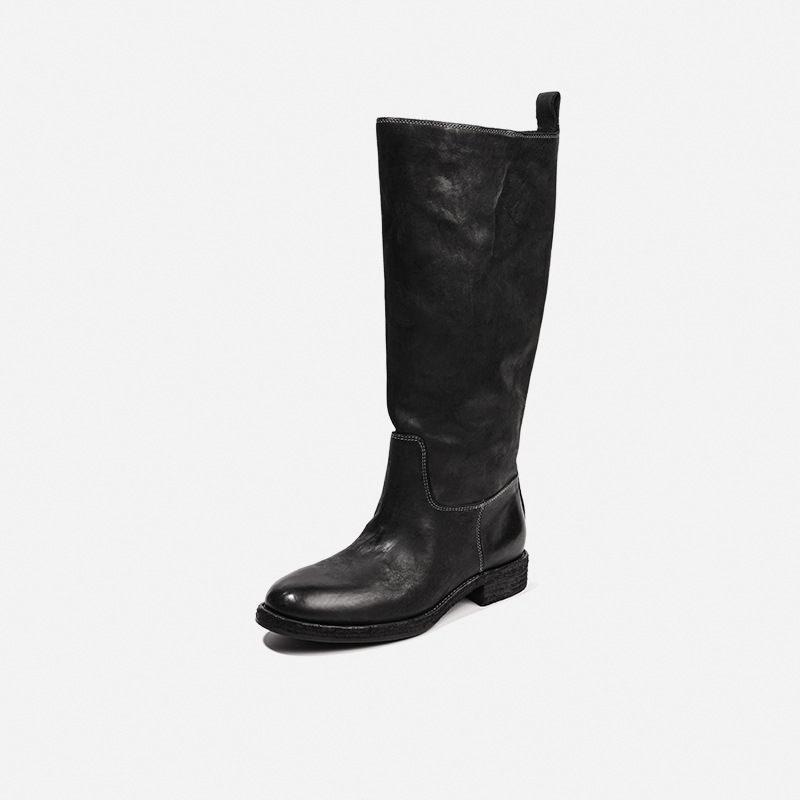 工厂直销 高档轻奢水洗马皮骑士靴时尚气质瘦瘦靴复古长