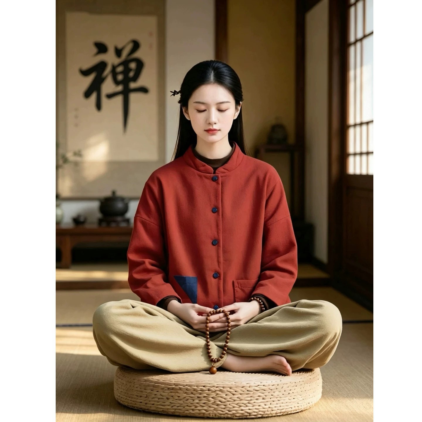 冬装居士服女款加棉加厚棉衣外套中式国风棉麻佛系禅意女装禅修服