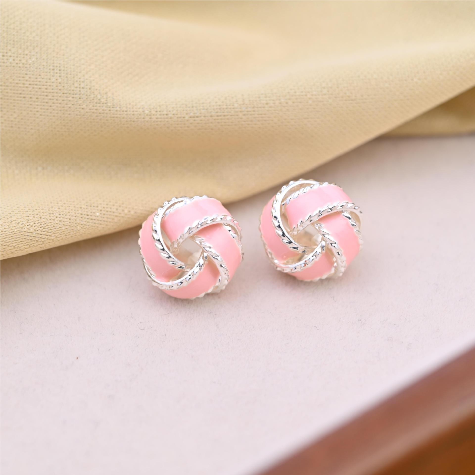 夏季小清新粉色滴釉同心結耳環高級感簡約時尚耳釘氣質甜美風耳飾