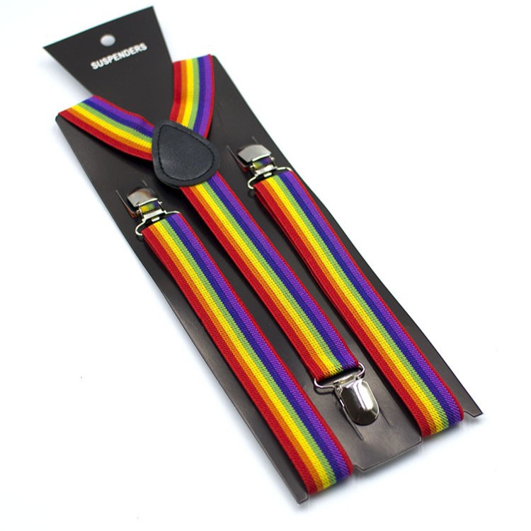 Adult Strap Clip Unisex Suspenders Colorful Striped Strap Rainbow Pants Clip