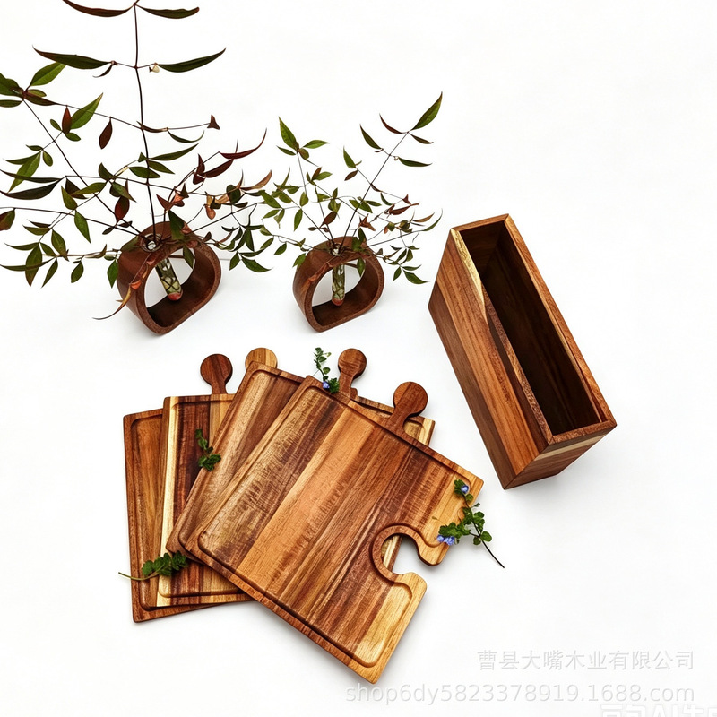 Cross-Border Wooden Puzzle-Shaped Cutting Board Appetizer Tray Four-Piece Set Deli Board Kitchen Chopping Board Deli Board Surface