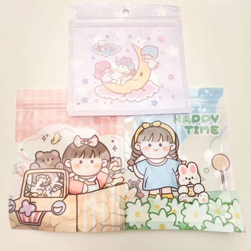 Cartoon Pattern Self-Sealing Storage Bag Student Stationery Biscuit Jewelry Cartoon Self-Sealing Bag Cute Waterproof Document Bag