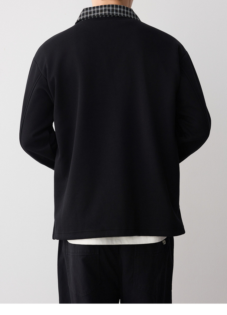 Áo hoodie nam nỉ hai lớp cổ lạnh kiểu giả hai lớp — đen chi tiết 23
