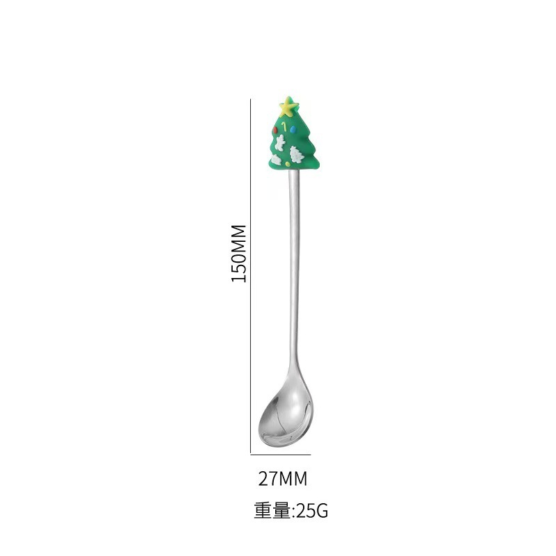 创意圣诞树麋鹿勺子不锈钢高颜值跨境不锈钢汤匙叉子圣诞餐具套装|undefined