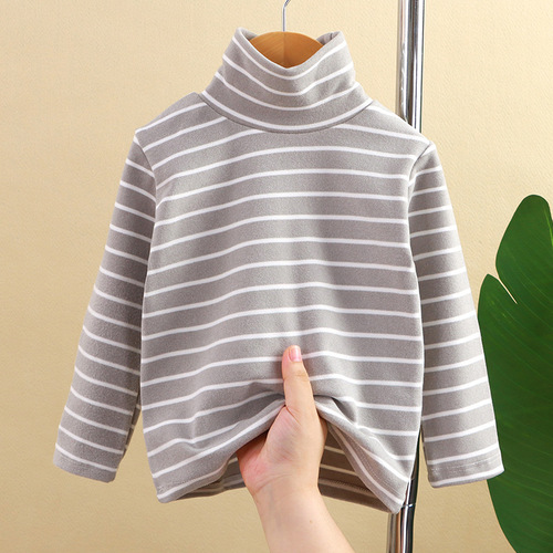 Autumn Korean style medium turtleneck bottoming shirt for boys and girls long-sleeved T-shirt baby striped turtleneck top fashionable children's clothing