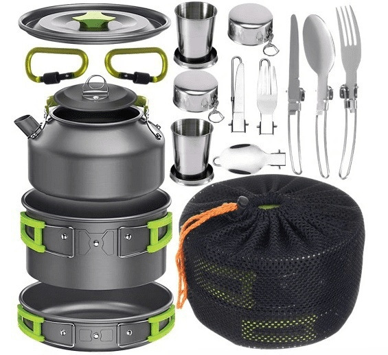 Juego de combinación de tetera pequeña olla ablandada de aluminio duro combinación de camping vajilla suministros portátiles para exteriores utensilios de cocina utensilios de cocina