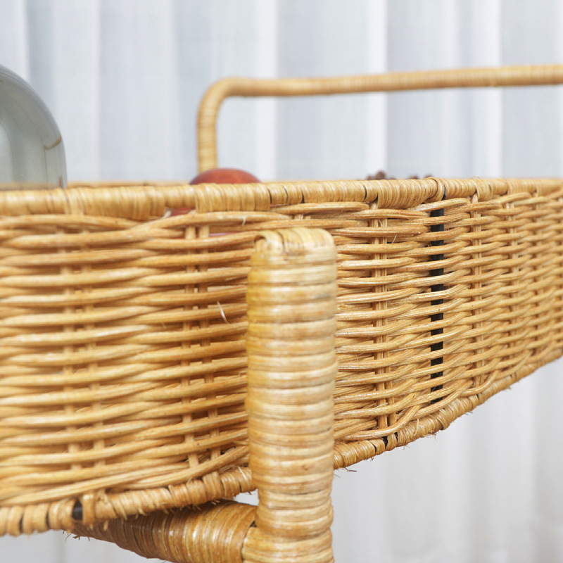 Carrito de comida de doble capa de tela de caña, carro de bebida, carro de té, carro de snack, carro de pastel, carro de tienda 4S, carro móvil