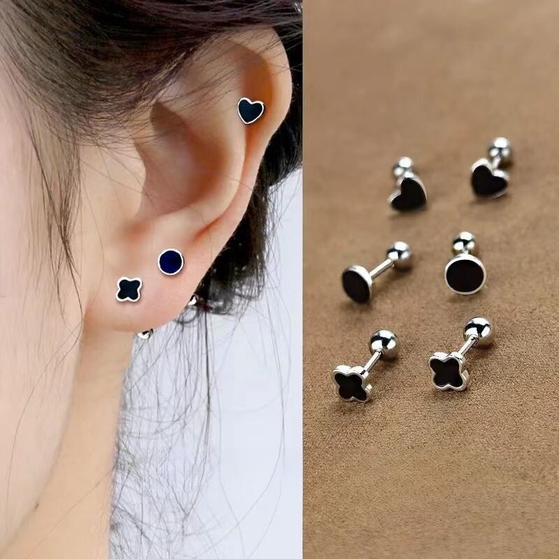 Black Earrings for Women to Sleep Without Taking Off When Traveling, Matchinging New Trendy Ear Piercing Earrings, Niche Design and High-End Feel