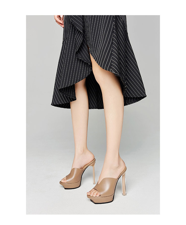 Sandal cao gót nữ hở mũi đế xuồng chống thấm, gót pha lê thời trang — Màu đen chi tiết 15